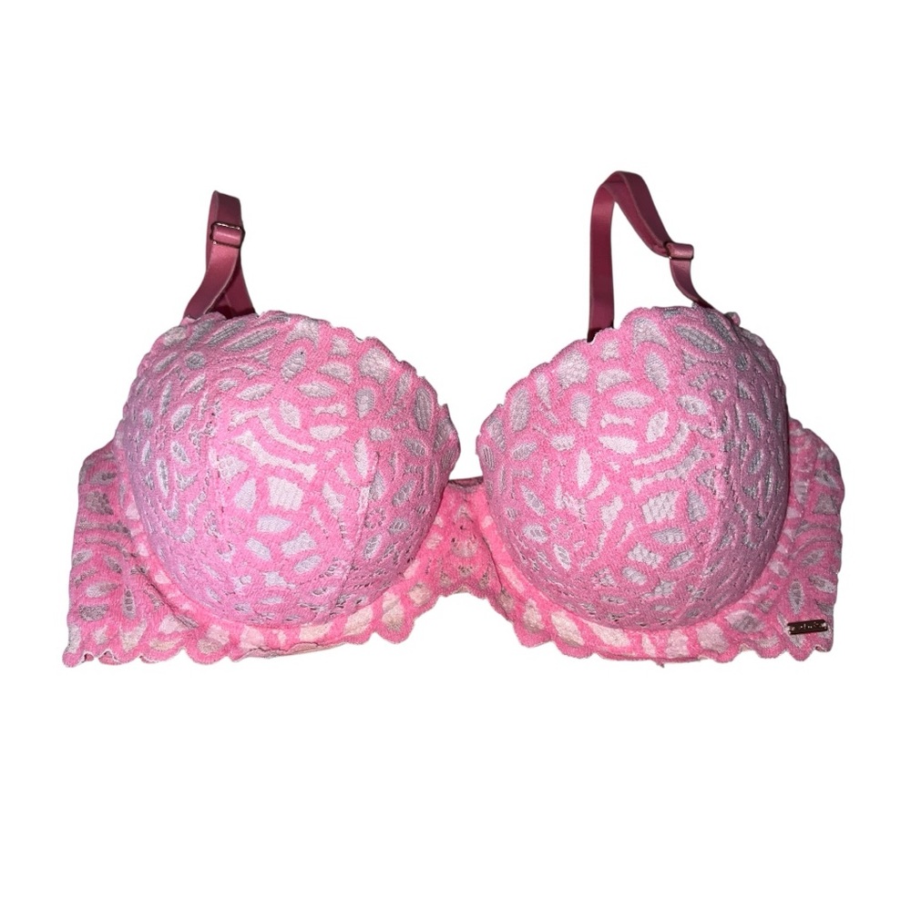 Rare Circa 2015 Victoria’s Secret Pink Neon Lace Floral Date Push-up Bra 34B - Picture 2 of 7